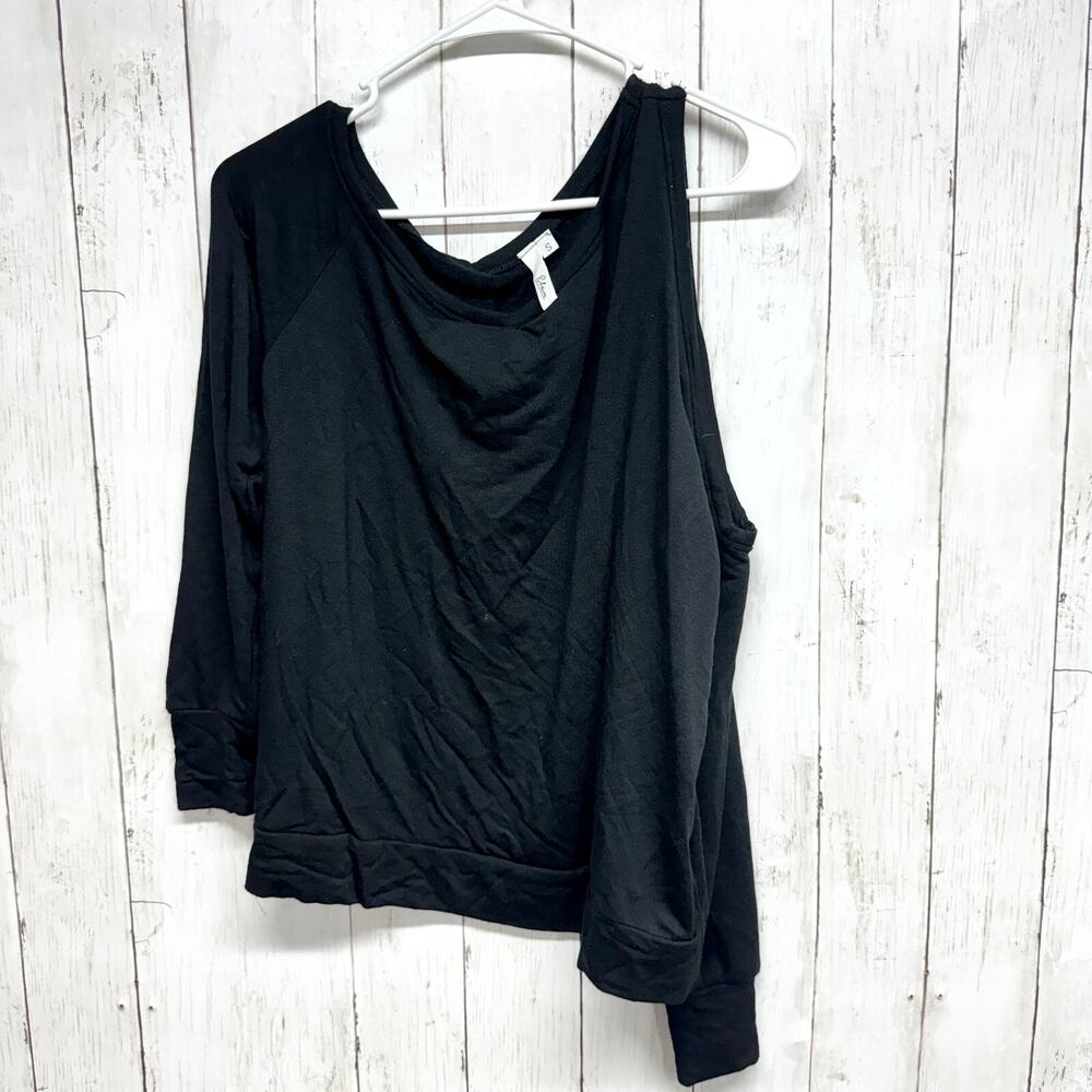 Elan Sweater Women's‎ S One Shoulder Cutout Top Black Asymmetric Long Sleeve